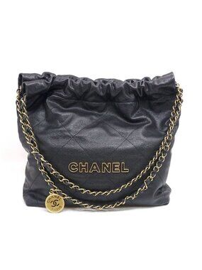 Chanel Small 2-Way Bag Hand Shoulder Caviar Leather Black Gold